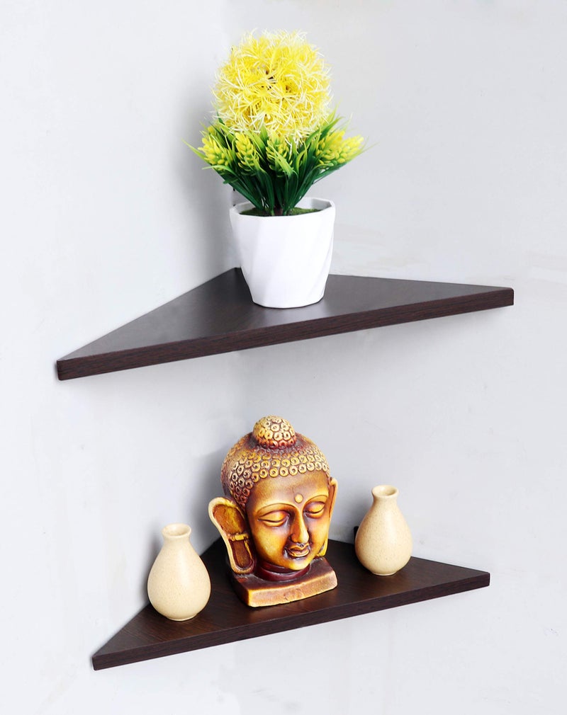 Captiver Engineered Wood Wall Mounted Tringle Corner Shelf Racks Stands Tier 2 - Image 2