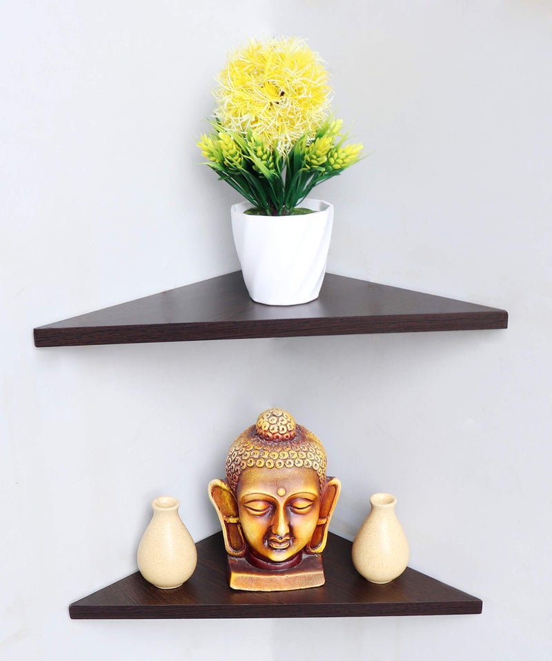 Captiver Engineered Wood Wall Mounted Tringle Corner Shelf Racks Stands Tier 2 - Image 1