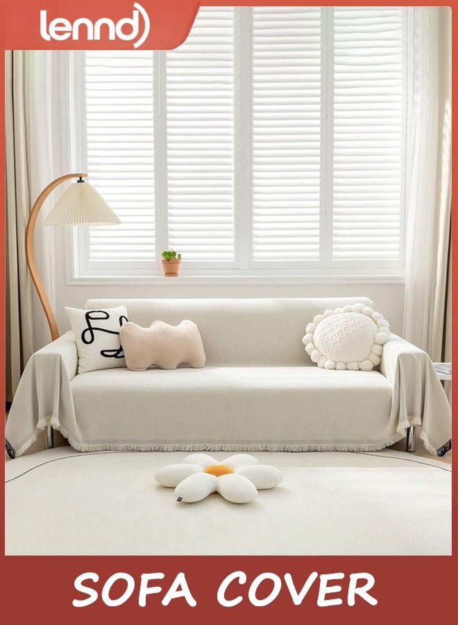 لينند غطاء الأريكة 2 3 4 مقاعد أريكة ديكور متعددة الوظائف رمي مع القذائف ، L U شكل زاوية أريكة أريكة منشفة قابلة للغسيل (بيج ، 180x260 سم) - Image 1