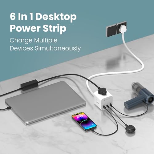 Portronics 20W Volt 20 High Speed Smart Desktop Charger with 3M Copper Cable, Type C PD Port, 2 USB Mach Port, 3 AC Power Socket, Compatible with Laptop,Smartphones,iPhones,Tablet,Power Bank(White) - Image 4