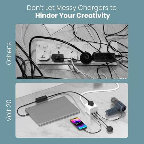 Portronics 20W Volt 20 High Speed Smart Desktop Charger with 3M Copper Cable, Type C PD Port, 2 USB Mach Port, 3 AC Power Socket, Compatible with Laptop,Smartphones,iPhones,Tablet,Power Bank(White) - Image 5