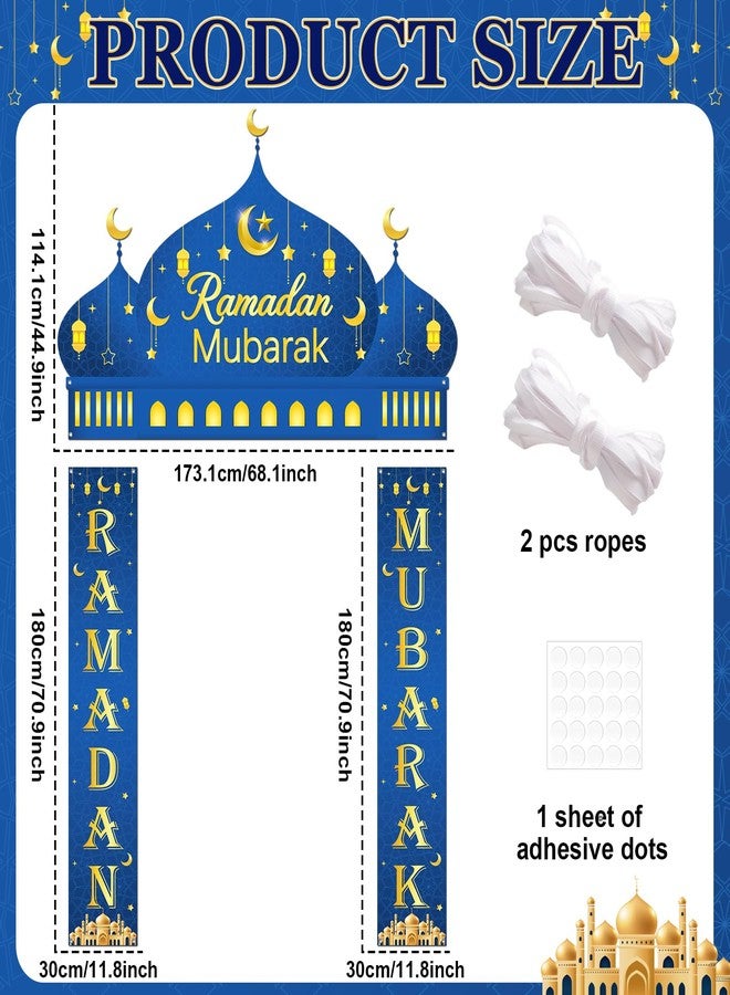 Oitnlaughter Eid Mubarak Door Banner Ramadan Mubarak Door Decoration Ramadan Kareem Porch Banner Signs Islamic Moslem Crescent Moon Lantern Hanging Backdrop for Indoor Outdoor Home Festival Holiday Party Supplies - Image 2