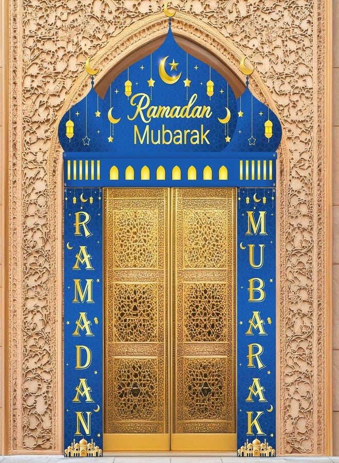 Oitnlaughter Eid Mubarak Door Banner Ramadan Mubarak Door Decoration Ramadan Kareem Porch Banner Signs Islamic Moslem Crescent Moon Lantern Hanging Backdrop for Indoor Outdoor Home Festival Holiday Party Supplies - Image 1