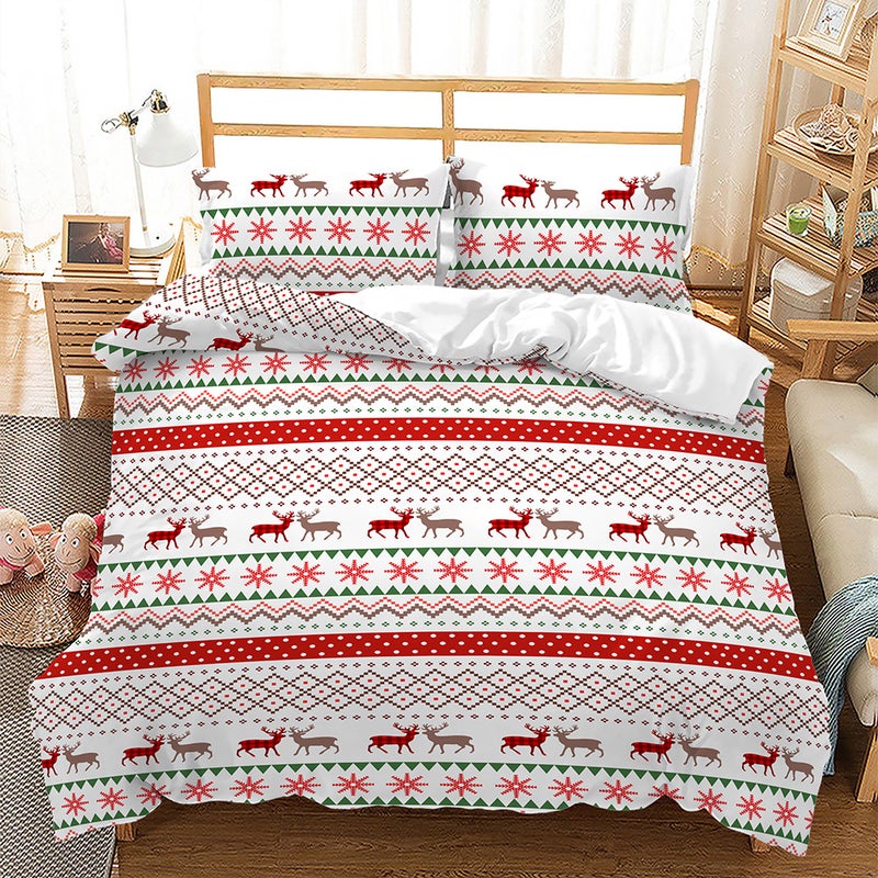 Christmas Plaid 3D Digital Printing Bed Three-Piece Set Export Quilt Set - Image 1