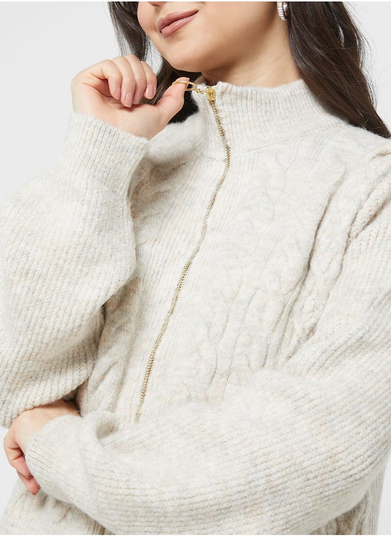 VERO MODA - Zippered Cable Knitted Cardigan - Image 1