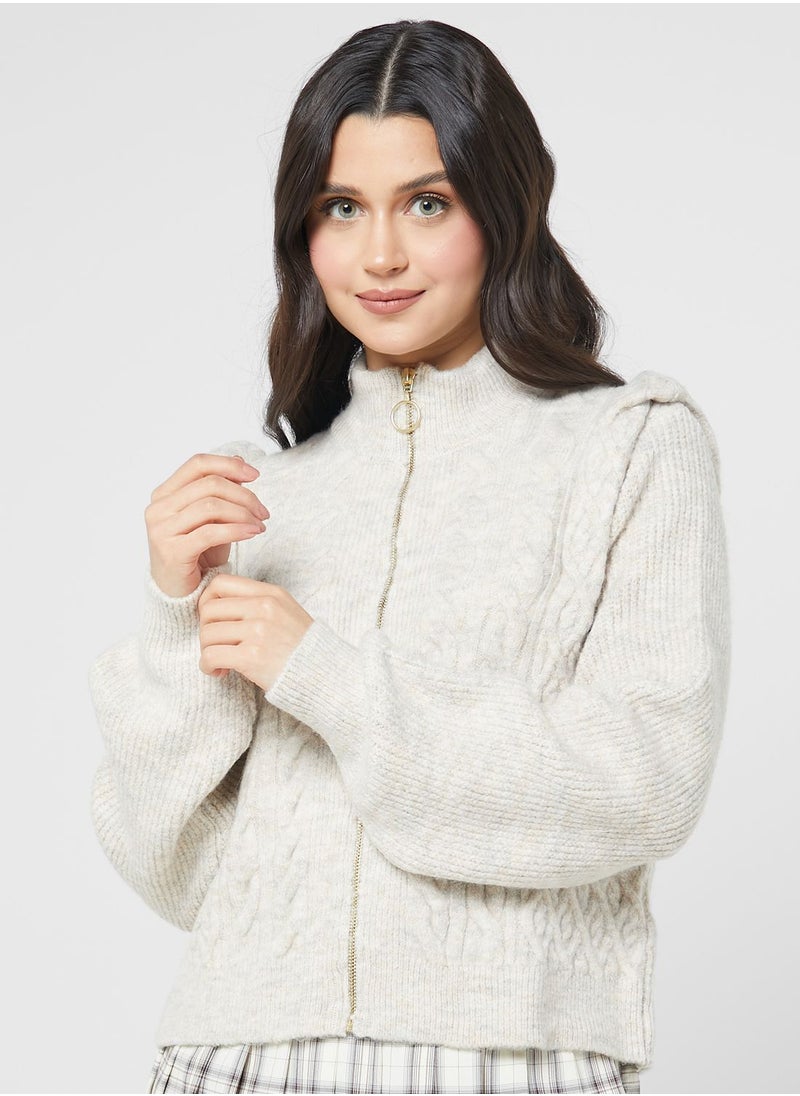 VERO MODA - Zippered Cable Knitted Cardigan - Image 1