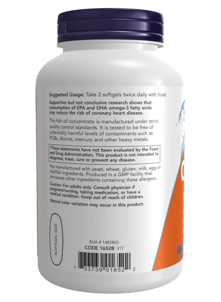 NOW Omega-3 1000mg, Molecularly Distilled, 200 Softgels, Supports Heart & Brain Health - Image 3