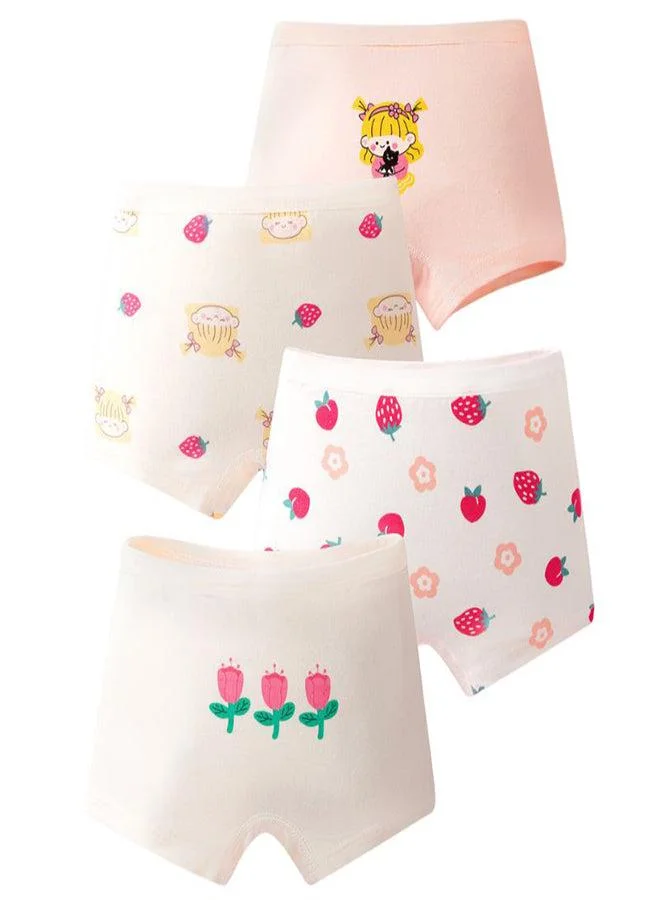 babyqlo Girls Cotton Strawberry Floral Print Brief Pack of 4