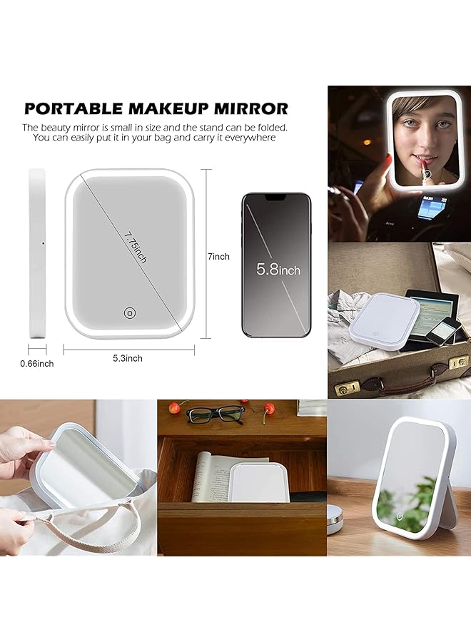 erorex Makeup Mirror With Light And Magnifying Delfino Lighted Vanity With Touch Screen Dimmable Intelligent Switch Portable And Foldable Stand Makeup Mirror For Tabletop Bathroom 3 Color - Image 5