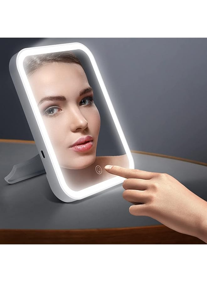 erorex Makeup Mirror With Light And Magnifying Delfino Lighted Vanity With Touch Screen Dimmable Intelligent Switch Portable And Foldable Stand Makeup Mirror For Tabletop Bathroom 3 Color - Image 1