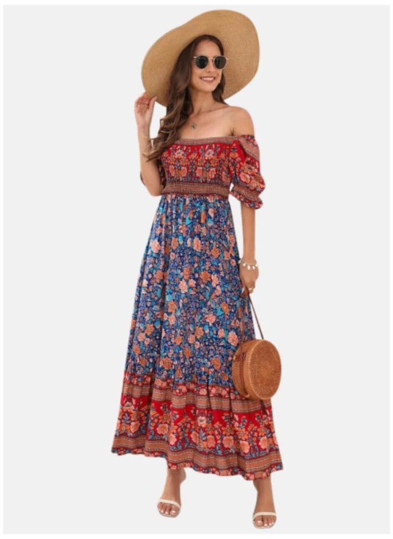 يونيكي Multicoloured Floral Square Neck Print A-Line Midi Dress