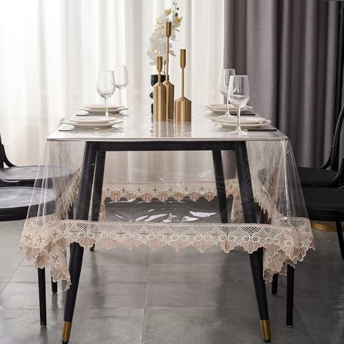 LIBERECOO Clear Plastic Table Cover Protector, Rectangle Waterproof Oilproof Vinyl Tablecloth, 60 x 84 Inch Heavy Duty Wipeable Reusable Transparent Table Cloth for Dining & Party - Image 4