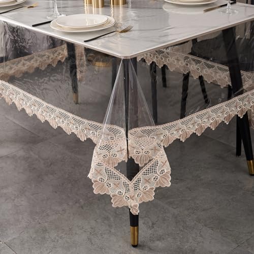 LIBERECOO Clear Plastic Table Cover Protector, Rectangle Waterproof Oilproof Vinyl Tablecloth, 60 x 84 Inch Heavy Duty Wipeable Reusable Transparent Table Cloth for Dining & Party - Image 1