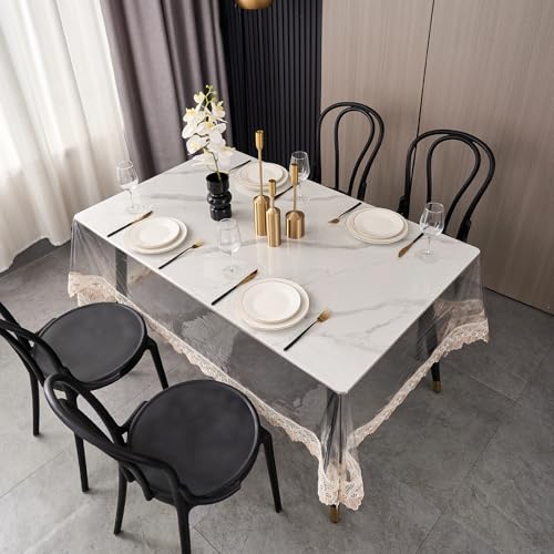 LIBERECOO Clear Plastic Table Cover Protector, Rectangle Waterproof Oilproof Vinyl Tablecloth, 60 x 84 Inch Heavy Duty Wipeable Reusable Transparent Table Cloth for Dining & Party - Image 5
