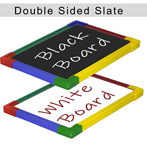 DAHSHA 2 in 1 Double Sided Slate White & Green for Kids Double Sided Board with Colorful Aluminum Frame with Chalk (34 * 24 cm) - Image 5