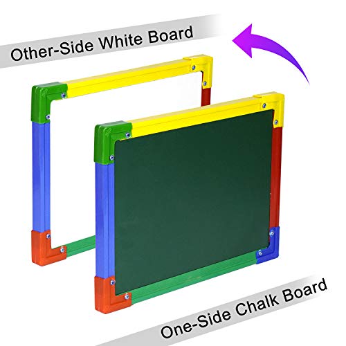 DAHSHA 2 in 1 Double Sided Slate White & Green for Kids Double Sided Board with Colorful Aluminum Frame with Chalk (34 * 24 cm) - Image 4