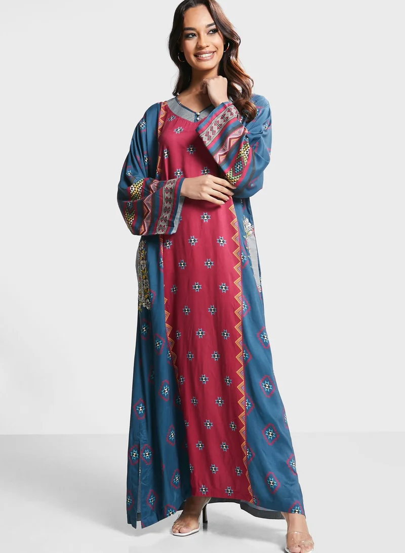 Nishat Linen Embroidered Button Detail Jalabiya