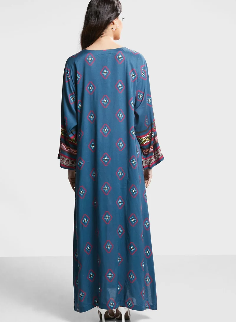Nishat Linen Embroidered Button Detail Jalabiya