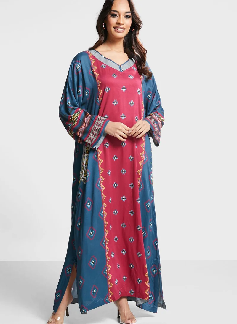 Nishat Linen Embroidered Button Detail Jalabiya