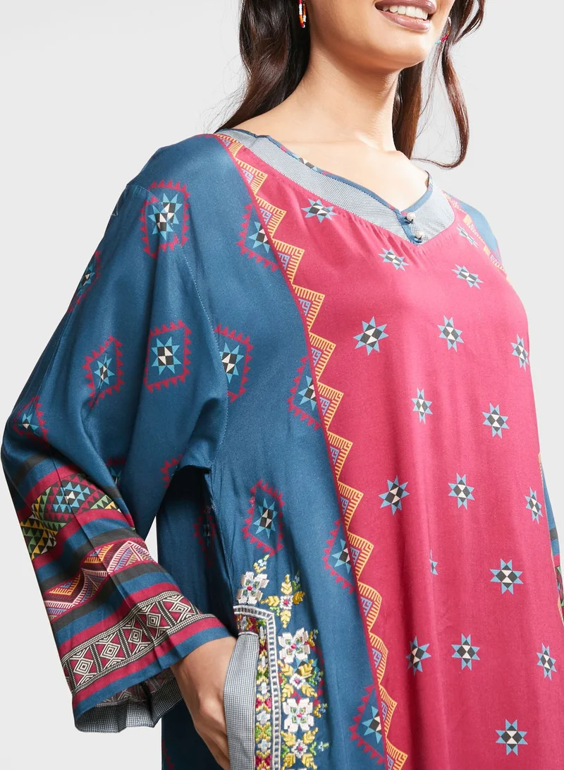 Nishat Linen Embroidered Button Detail Jalabiya