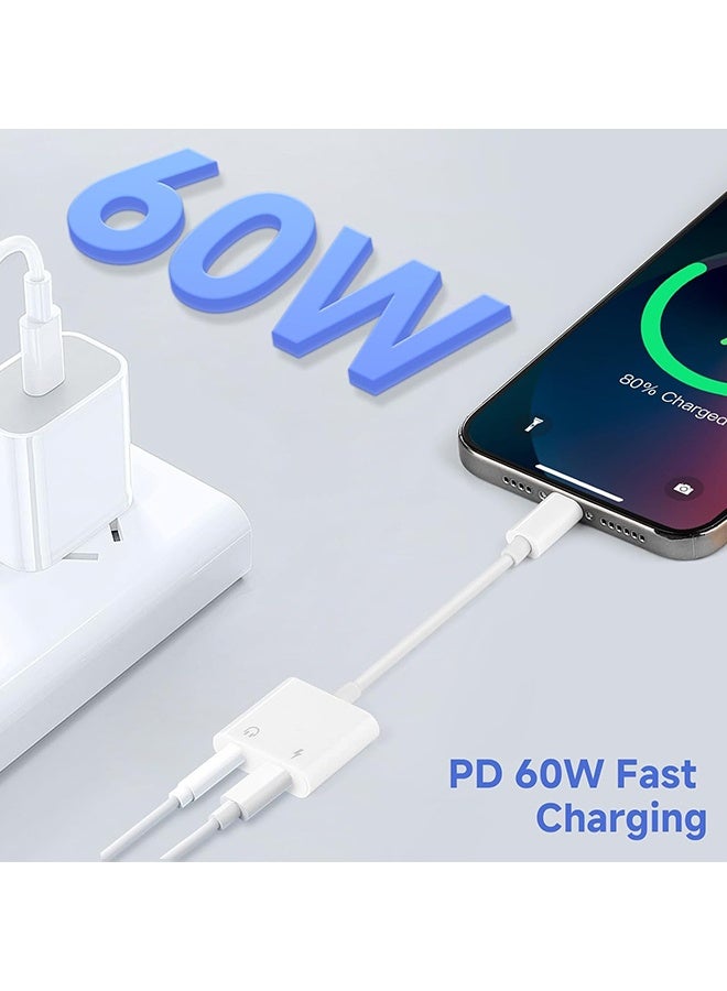 دبليو أف أف أو محول 2 في 1 من USB C إلى منفذ سماعة 3.5 ملم، محول شحن صوتي جديد DAC من نوع C Aux لفصل سماعة الأذن، متوافق مع Apple iPad Pro وGalaxy S25 Ultra وS10 Lite وNote10 وA90 وZ Flip وTab S6 وHuawei P30 - يدعم المكالمات والشحن - اللون أبيض - Image 5