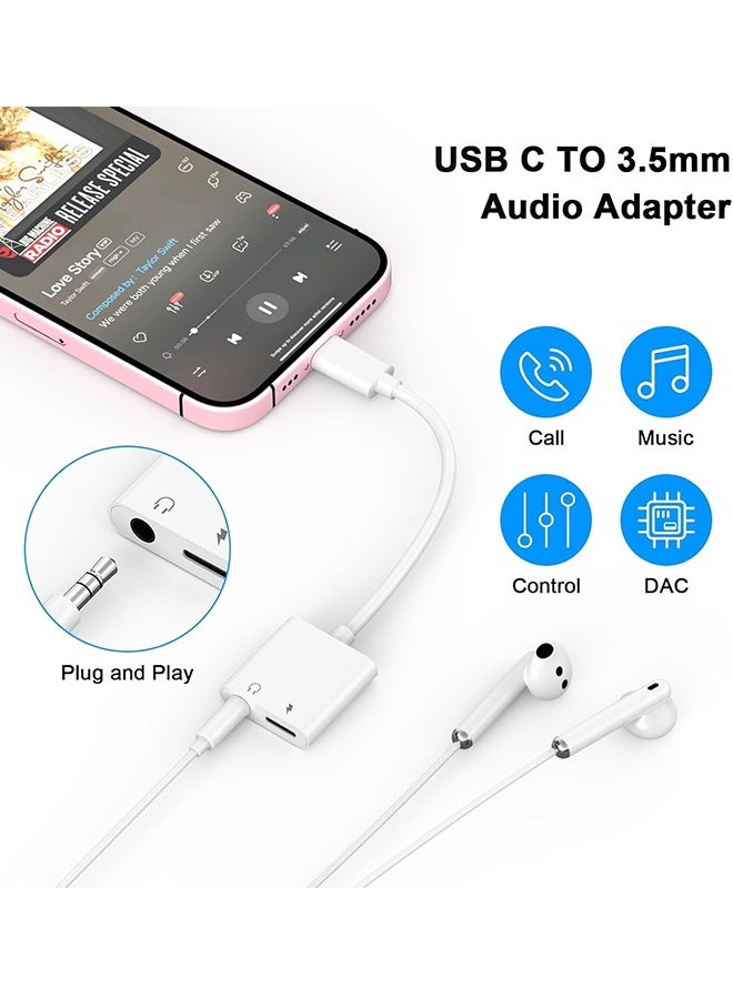 دبليو أف أف أو محول 2 في 1 من USB C إلى منفذ سماعة 3.5 ملم، محول شحن صوتي جديد DAC من نوع C Aux لفصل سماعة الأذن، متوافق مع Apple iPad Pro وGalaxy S25 Ultra وS10 Lite وNote10 وA90 وZ Flip وTab S6 وHuawei P30 - يدعم المكالمات والشحن - اللون أبيض - Image 4