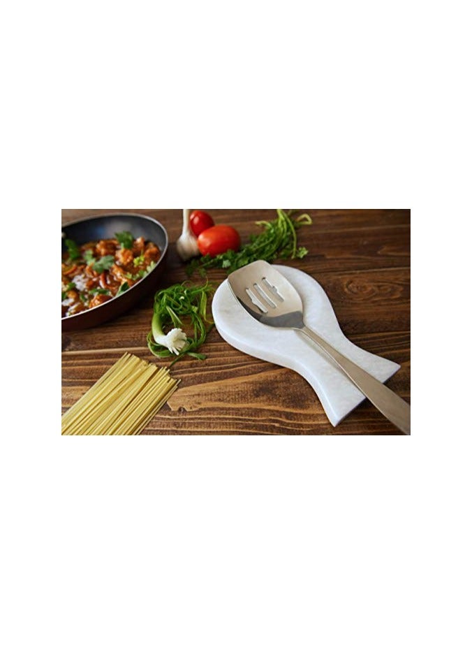 erorex Spoon Rest Handmade Marble Big White Spatula Ladle Fork Utensil Rest - Spoon Rests Keeper Kitchen Organizer - Chef Cooking Helper Tool Countertop Spoon Holder - Image 2