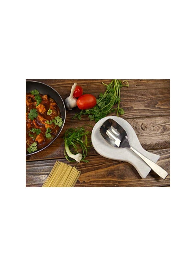erorex Spoon Rest Handmade Marble Big White Spatula Ladle Fork Utensil Rest - Spoon Rests Keeper Kitchen Organizer - Chef Cooking Helper Tool Countertop Spoon Holder - Image 3