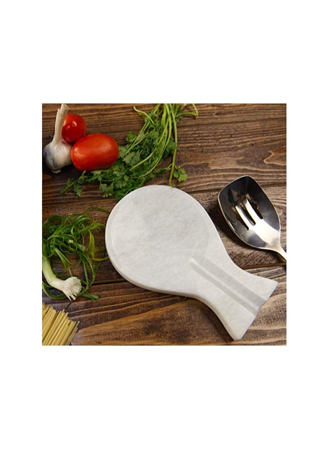 erorex Spoon Rest Handmade Marble Big White Spatula Ladle Fork Utensil Rest - Spoon Rests Keeper Kitchen Organizer - Chef Cooking Helper Tool Countertop Spoon Holder - Image 4