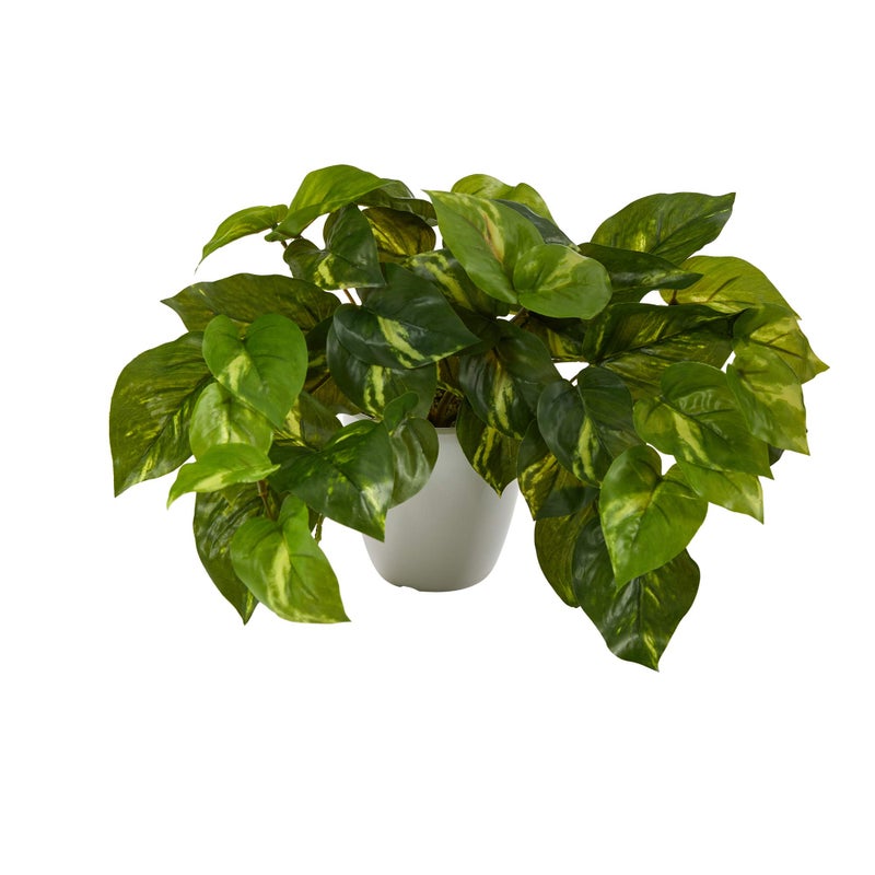 Nearly Natural 9in. Pothos Artificial Plant in White Planter (Real Touch) - Image 1