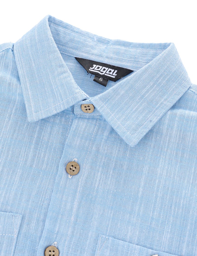 JOGAL Boys Chambray Shirts Short Sleeve Button Down Casual Cotton Woven Shirt with Two Pockets for Kids 6-14 Years SkyBlue 10 - Image 3