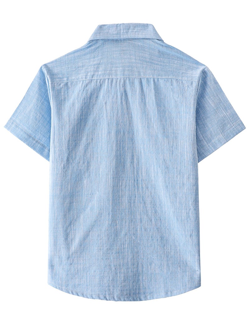 JOGAL Boys Chambray Shirts Short Sleeve Button Down Casual Cotton Woven Shirt with Two Pockets for Kids 6-14 Years SkyBlue 10 - Image 2