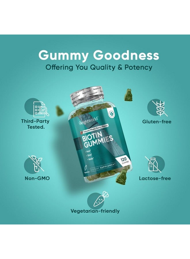 WeightWorld جومي بيوتين من ويجت وورلد 5000 ميكروغرام - 120 جومي (إمداد لمدة شهرين) - مكمل بيوتين للشعر والبشرة والأظافر - مع فيتامين أ، ب12، ب6، ج، د3، و هـ - بنكهة التوت الطبيعي - للرجال والنساء - Image 5