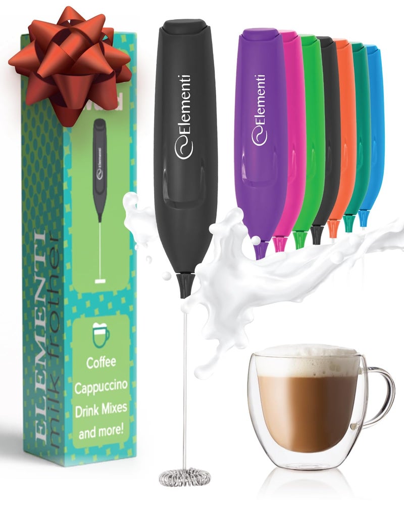 Elementi Powerful Frother Wand â€“ Lightweight Milk Frother & Drink Mixer Handheld, Matcha Whisk for Dreamy Lattes, Powerful Coffee Mixer Wand & Blender Stirrer - Make Creamy Cappuccinos at Home (Black) - Image 1