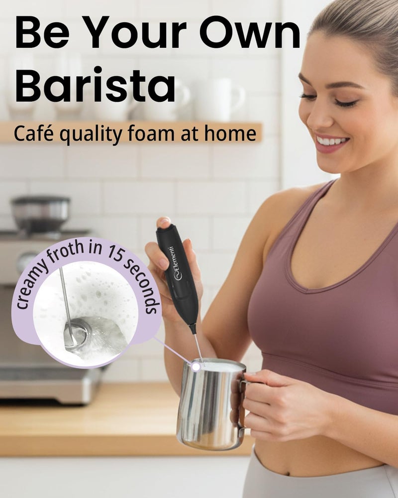 Elementi Powerful Frother Wand â€“ Lightweight Milk Frother & Drink Mixer Handheld, Matcha Whisk for Dreamy Lattes, Powerful Coffee Mixer Wand & Blender Stirrer - Make Creamy Cappuccinos at Home (Black) - Image 2