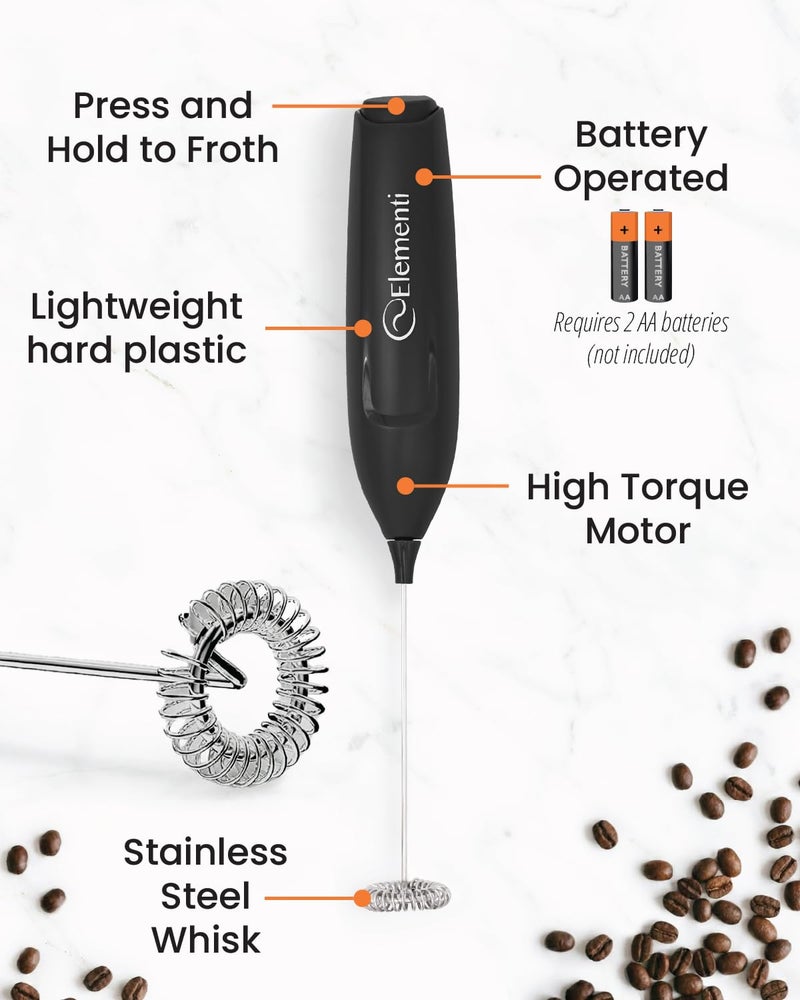 Elementi Powerful Frother Wand â€“ Lightweight Milk Frother & Drink Mixer Handheld, Matcha Whisk for Dreamy Lattes, Powerful Coffee Mixer Wand & Blender Stirrer - Make Creamy Cappuccinos at Home (Black) - Image 3