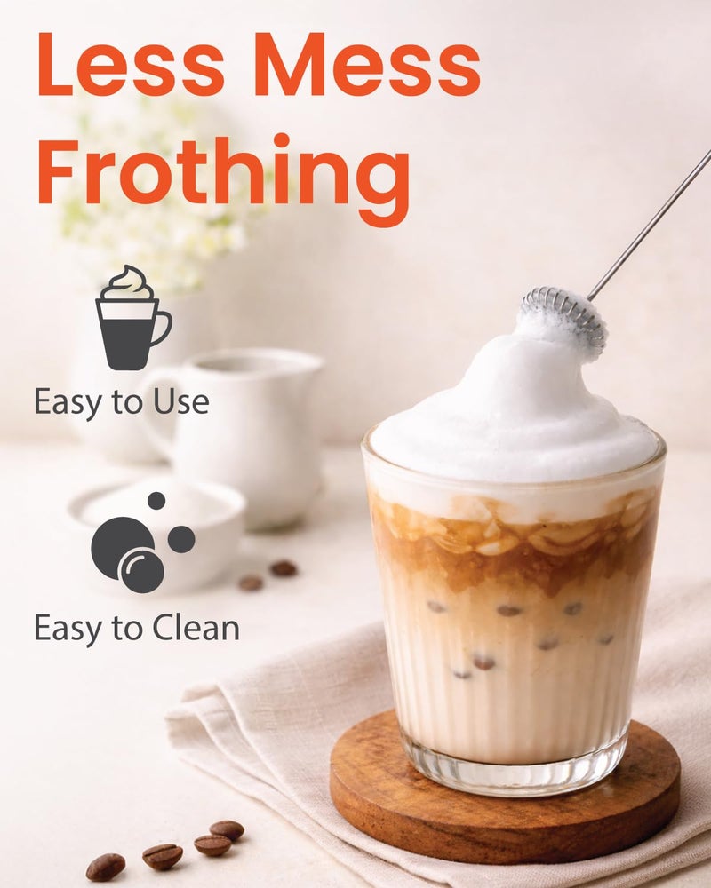 Elementi Powerful Frother Wand â€“ Lightweight Milk Frother & Drink Mixer Handheld, Matcha Whisk for Dreamy Lattes, Powerful Coffee Mixer Wand & Blender Stirrer - Make Creamy Cappuccinos at Home (Black) - Image 4