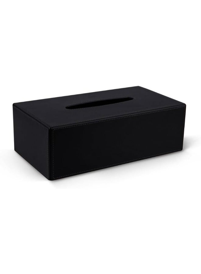 Lamsit Ibdaa Leather Tissue Box Holder with Magnetic Bottom | Rectangular Napkin Facial Tissues Dispenser | Square Cover PU Leather | Modern Organizer for Home Office Desk Car (Black, Rectangular) - Image 1