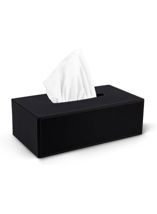Lamsit Ibdaa Leather Tissue Box Holder with Magnetic Bottom | Rectangular Napkin Facial Tissues Dispenser | Square Cover PU Leather | Modern Organizer for Home Office Desk Car (Black, Rectangular) - Image 2
