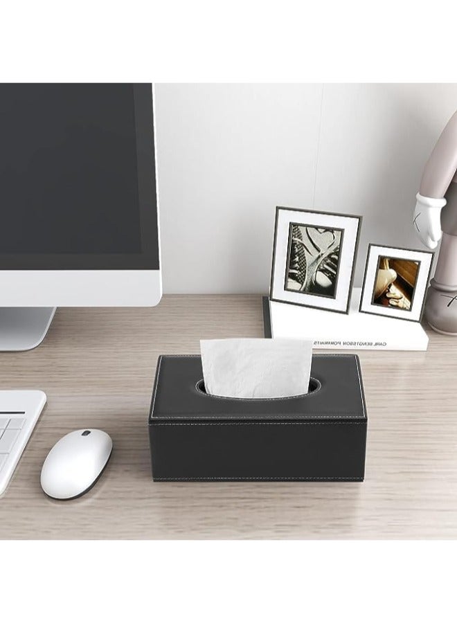 Lamsit Ibdaa Leather Tissue Box Holder with Magnetic Bottom | Rectangular Napkin Facial Tissues Dispenser | Square Cover PU Leather | Modern Organizer for Home Office Desk Car (Black, Rectangular) - Image 3