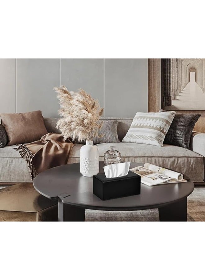 Lamsit Ibdaa Leather Tissue Box Holder with Magnetic Bottom | Rectangular Napkin Facial Tissues Dispenser | Square Cover PU Leather | Modern Organizer for Home Office Desk Car (Black, Rectangular) - Image 4