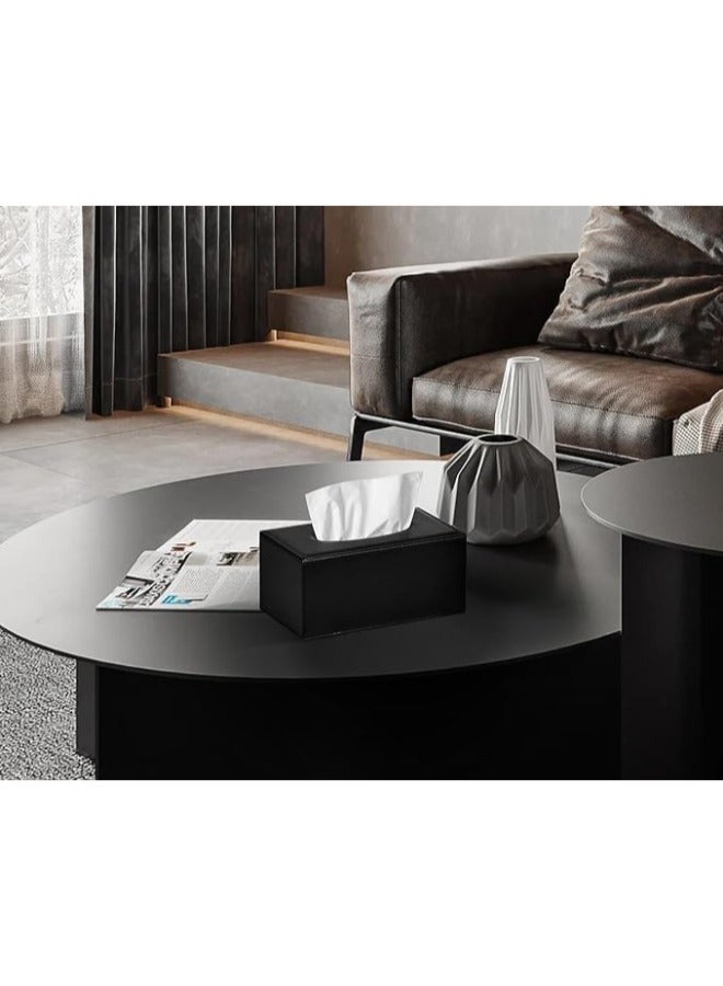 Lamsit Ibdaa Leather Tissue Box Holder with Magnetic Bottom | Rectangular Napkin Facial Tissues Dispenser | Square Cover PU Leather | Modern Organizer for Home Office Desk Car (Black, Rectangular) - Image 5