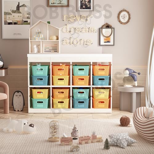 BOBIBOSS Colorful Plastic Storage Baskets with Lids 8 Pack Stackable Storage Bins Containers for Shelves Organizing Colored Cute Decorative Storage Boxes for Classroom Playroom Closet Pantry - Image 3