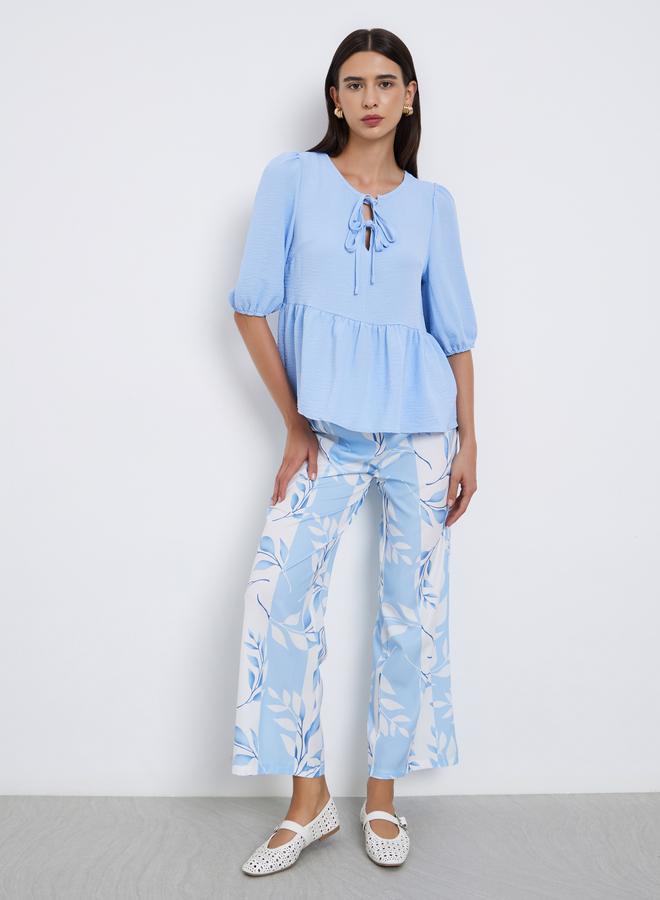 Take Two Blue Ruffle Hem Top and Floral Print Pants Co-Ords - Image 2