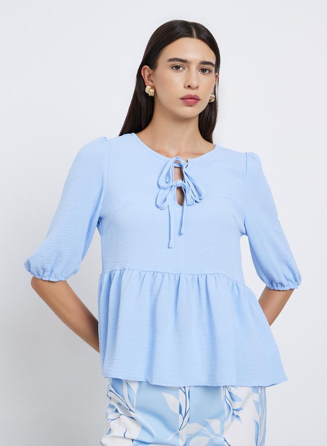 Take Two Blue Ruffle Hem Top and Floral Print Pants Co-Ords - Image 3