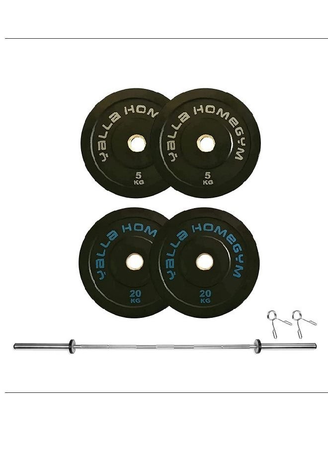 Yalla HomeGym 70KG Package of Olympic Bumper Weight Plates With 220cm/20KG Olympic Barbell 