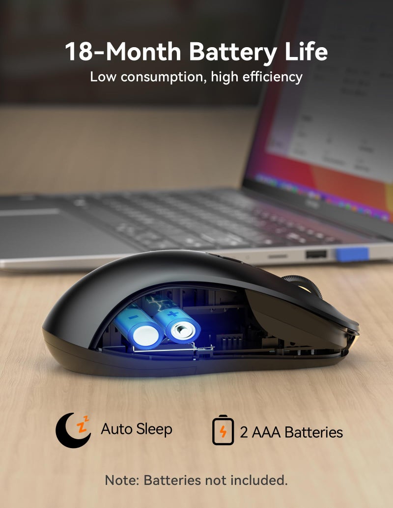 TECKNET Bluetooth Mouse, [ USB + BT1 + BT2 ] Wireless Mouse for Laptop, Silent Click, Ergonomic Design, 4800 DPI Computer Mice Wireless, Dual Mode for Laptop, Computer, iPad, MacBook - Image 4