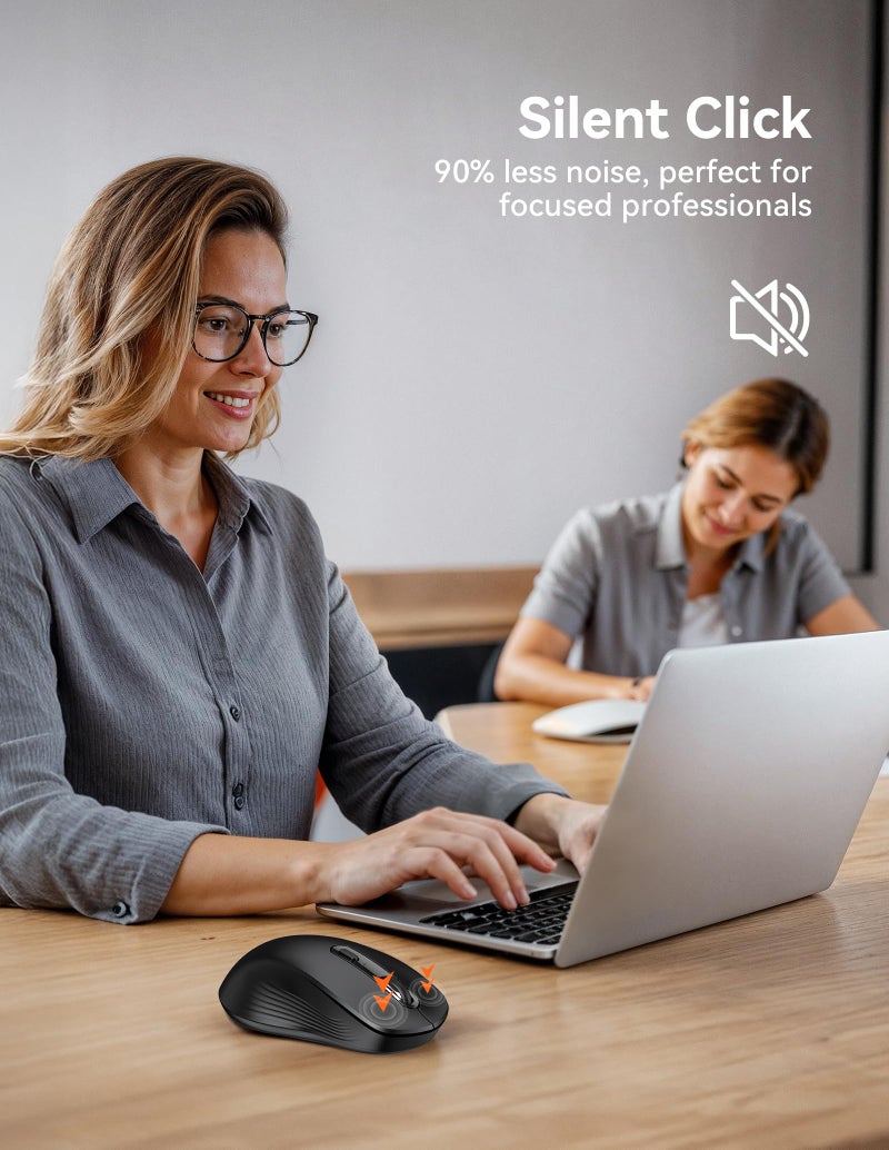 TECKNET Bluetooth Mouse, [ USB + BT1 + BT2 ] Wireless Mouse for Laptop, Silent Click, Ergonomic Design, 4800 DPI Computer Mice Wireless, Dual Mode for Laptop, Computer, iPad, MacBook - Image 5