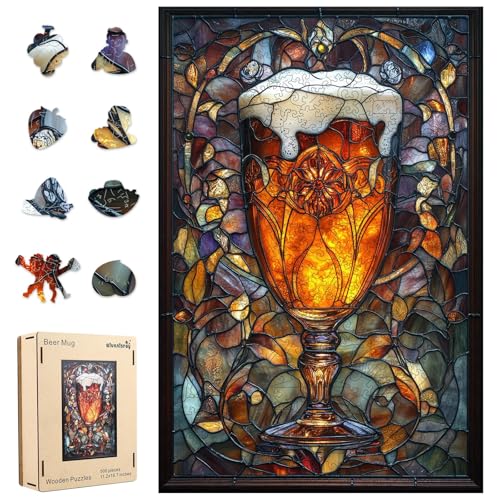 Qiuenisray Wooden Puzzles for Adults Beer Jigsaw Puzzles for Father 200 Pieces Unique Shape Adult Puzzles Irregular Creative Gift for Adults Family Game 73x109 in - Image 1