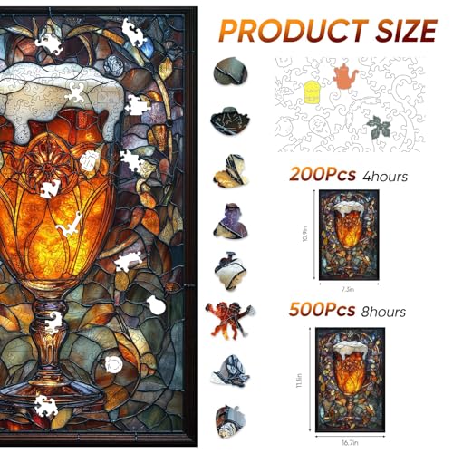 Qiuenisray Wooden Puzzles for Adults Beer Jigsaw Puzzles for Father 200 Pieces Unique Shape Adult Puzzles Irregular Creative Gift for Adults Family Game 73x109 in - Image 5